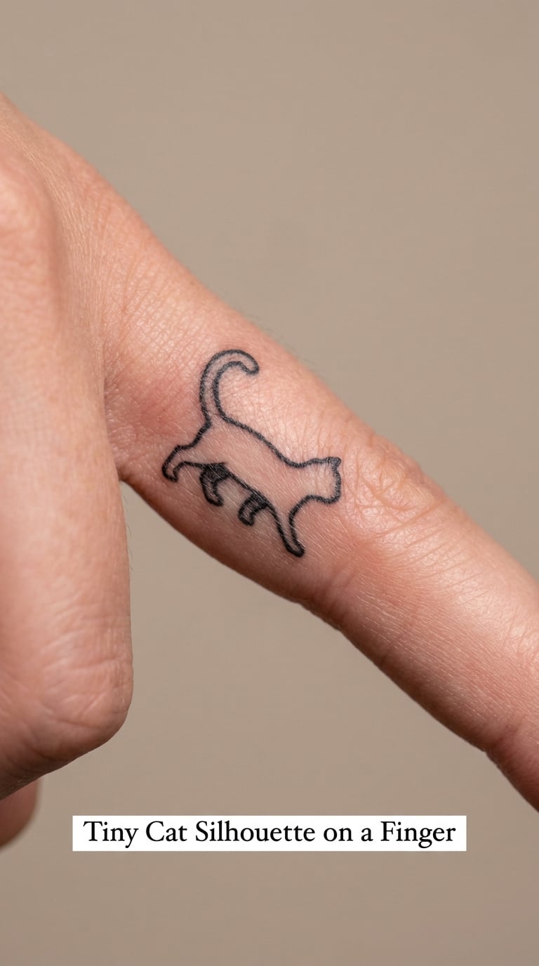 Tiny Cat Silhouette on a Finger