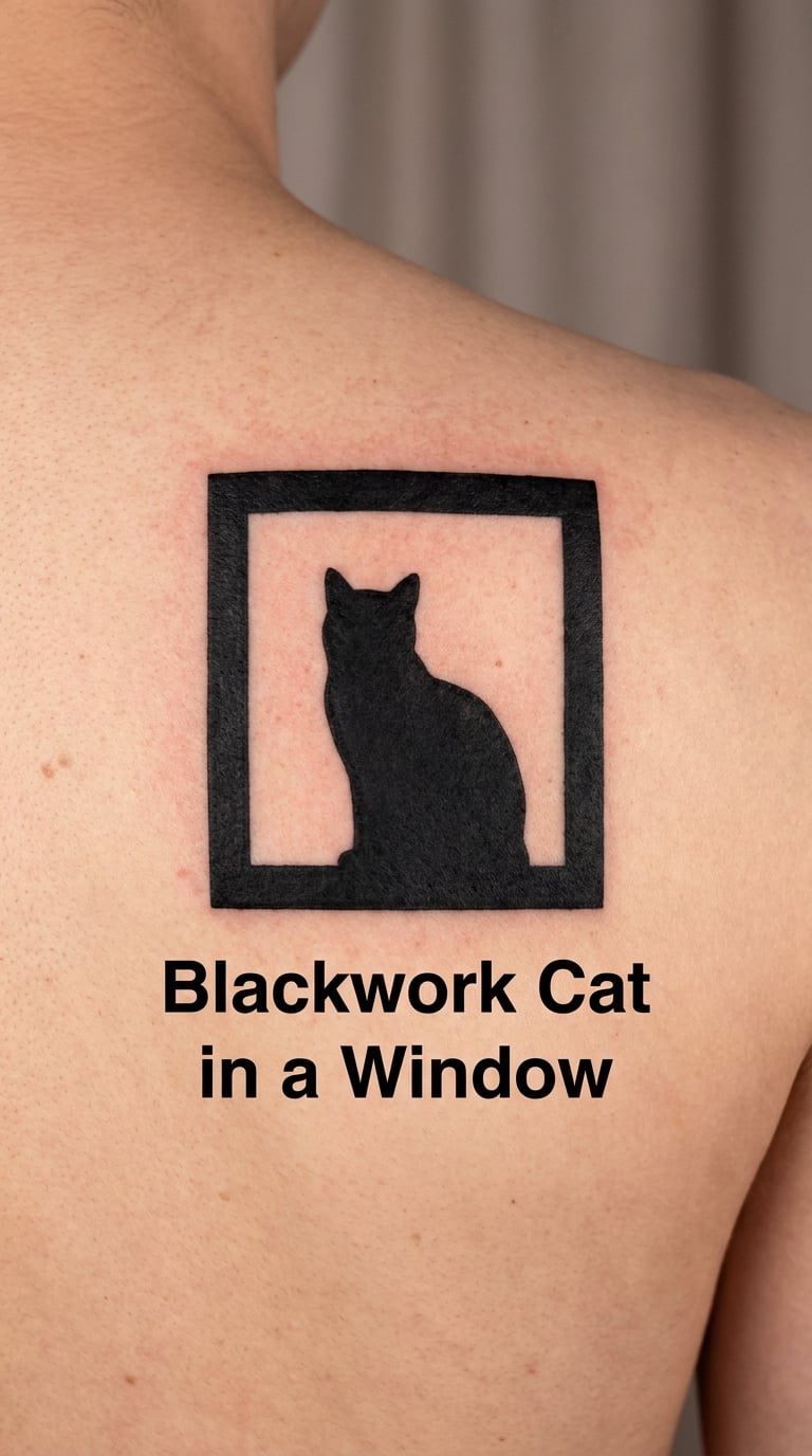 Blackwork Cat in a Window