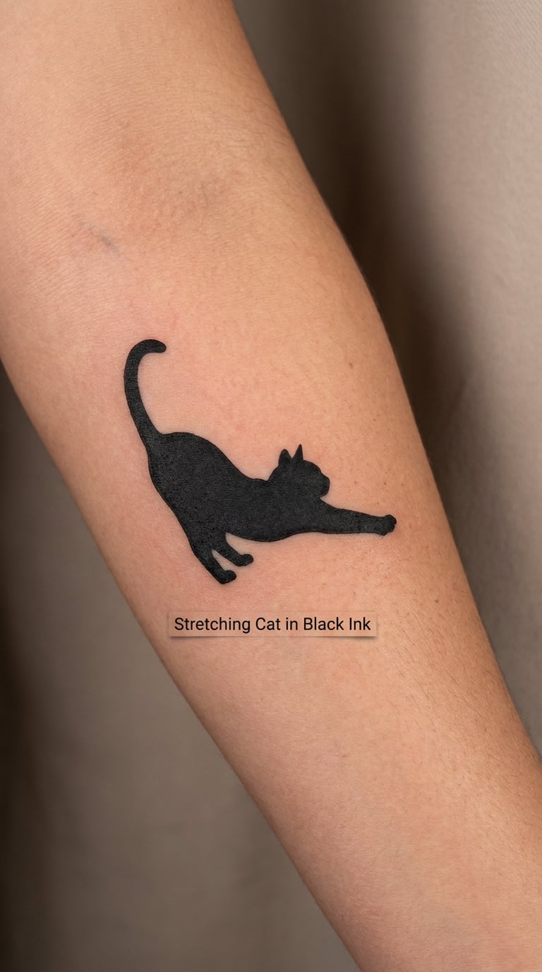 Stretching Cat in Black Ink