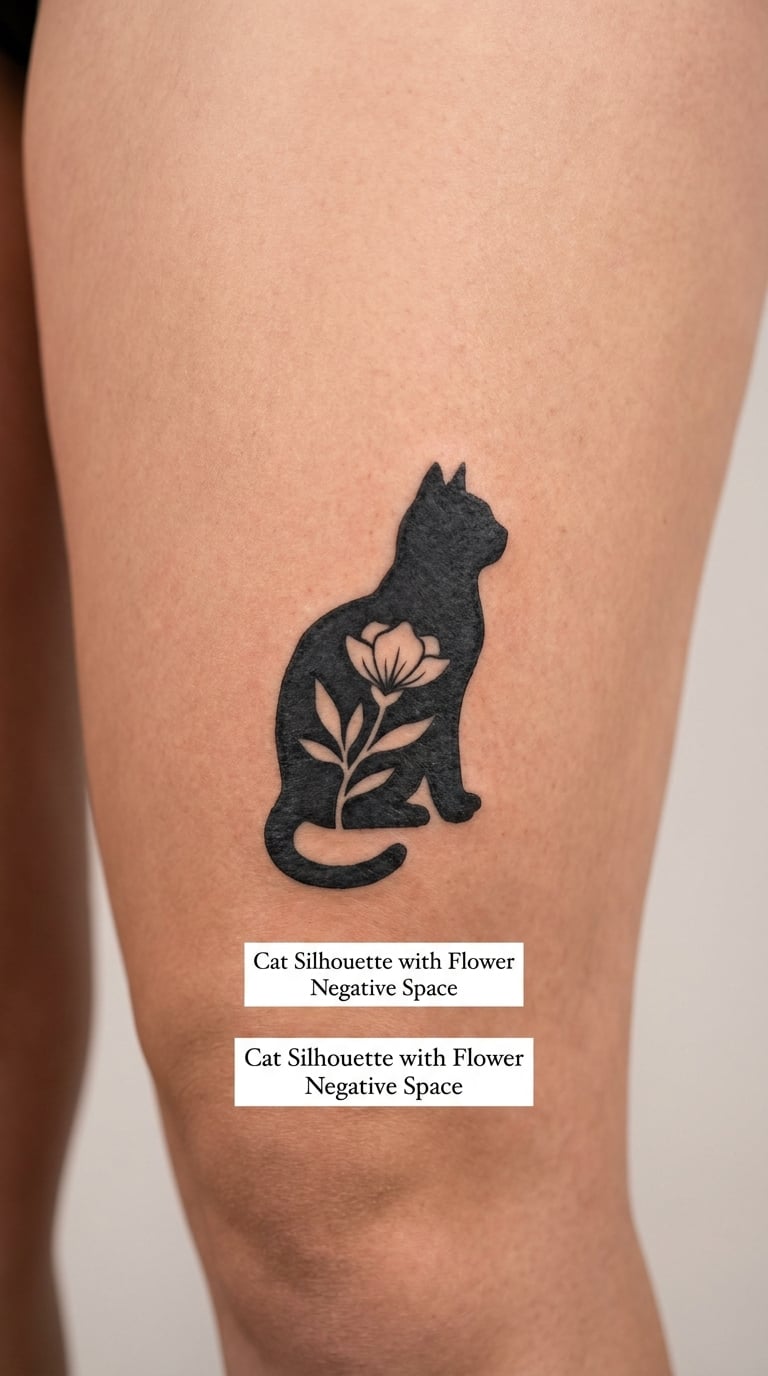 Cat Silhouette with Flower Negative Space