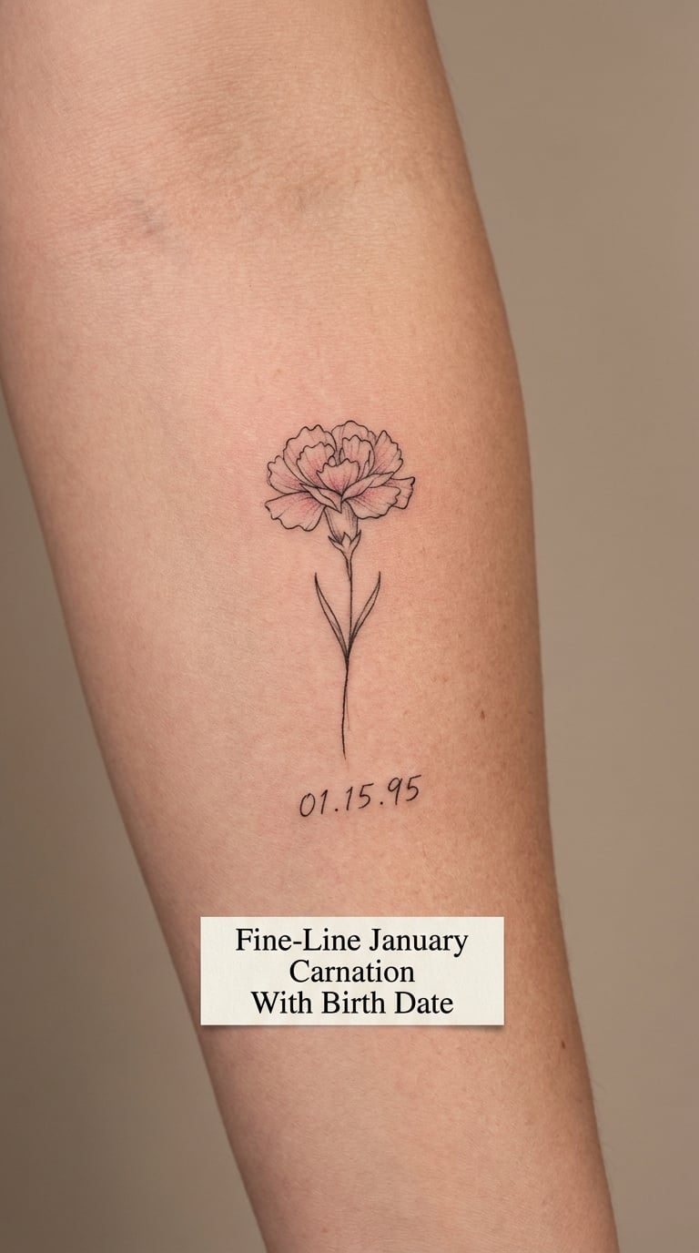 Fine-Line January Carnation With Birth Date
