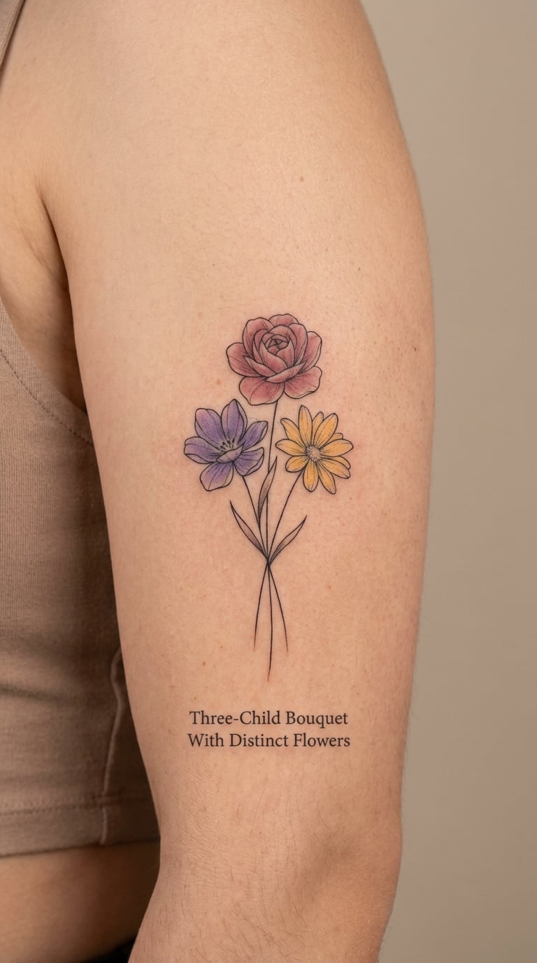 Three-Child Bouquet With Distinct Flowers