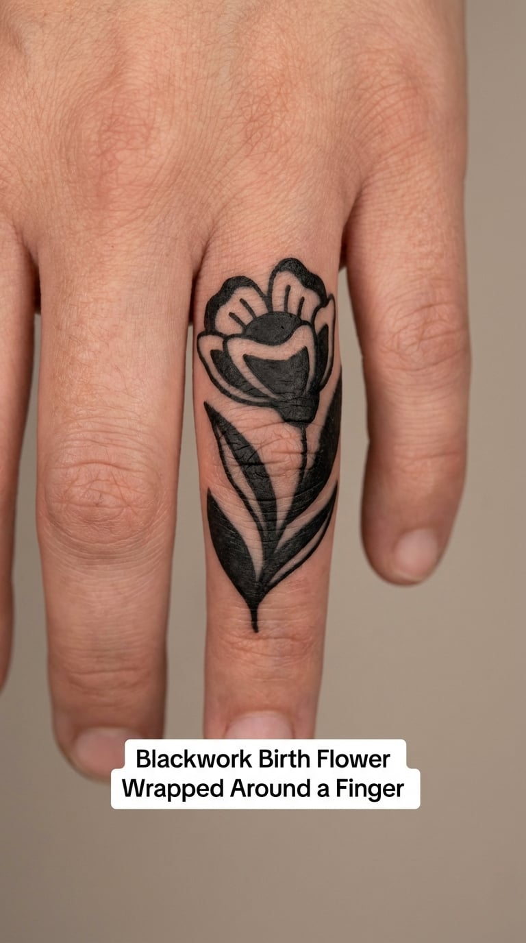 Blackwork Birth Flower Wrapped Around a Finger