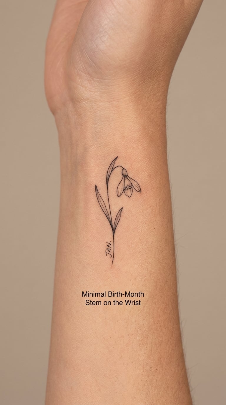 Minimal Birth-Month Stem on the Wrist