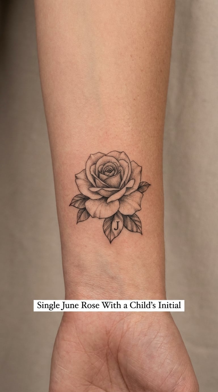 Single June Rose With a Child's Initial