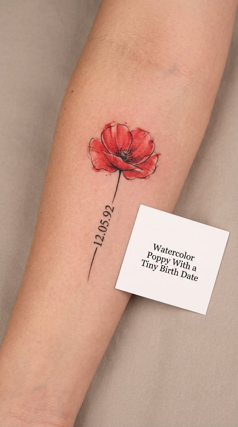 Watercolor Poppy With a Tiny Birth Date