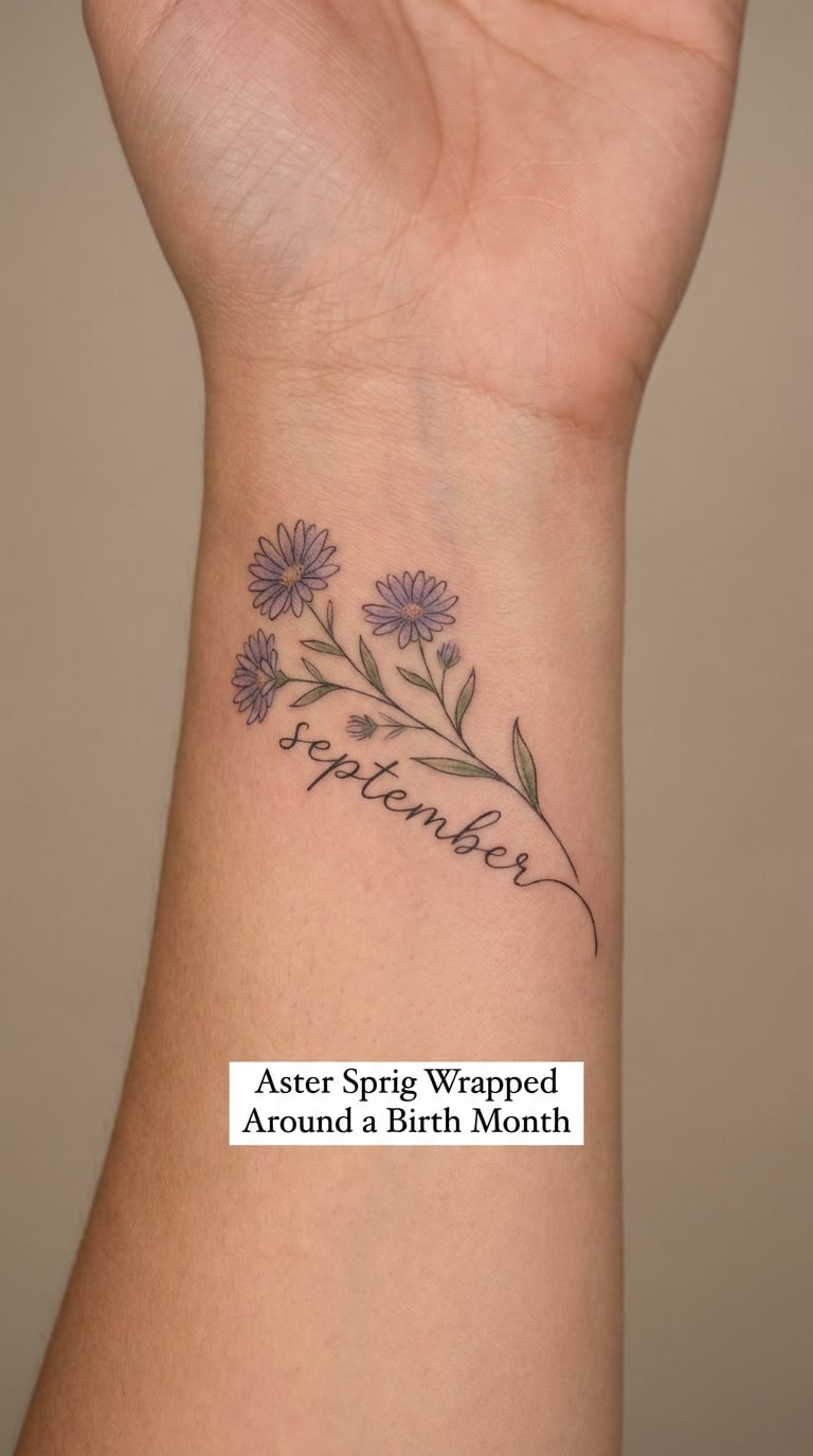 Aster Sprig Wrapped Around a Birth Month