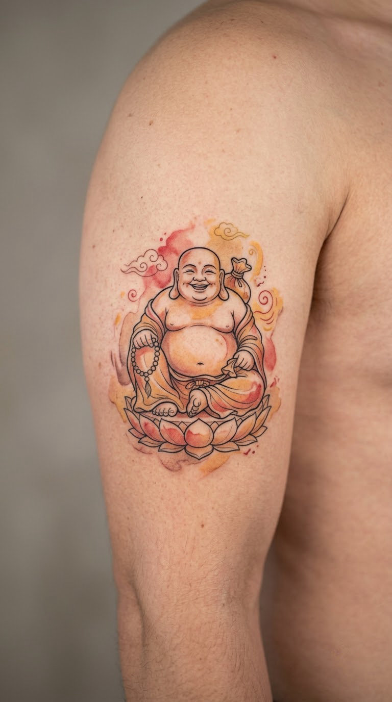Laughing Buddha in Soft Watercolor
