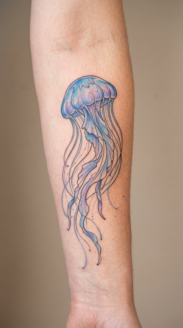 Blue Jellyfish With Flowing Tentacles