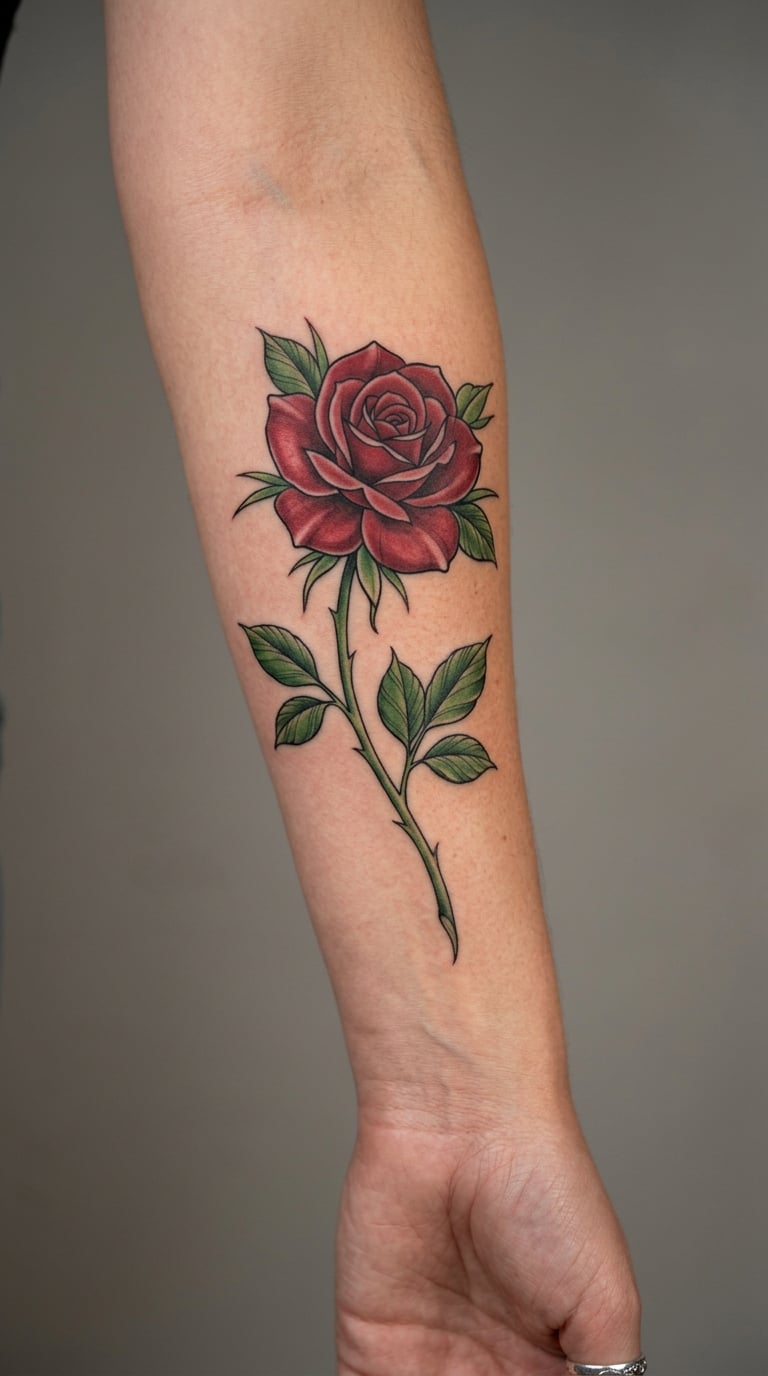 Red Rose With Green Stem