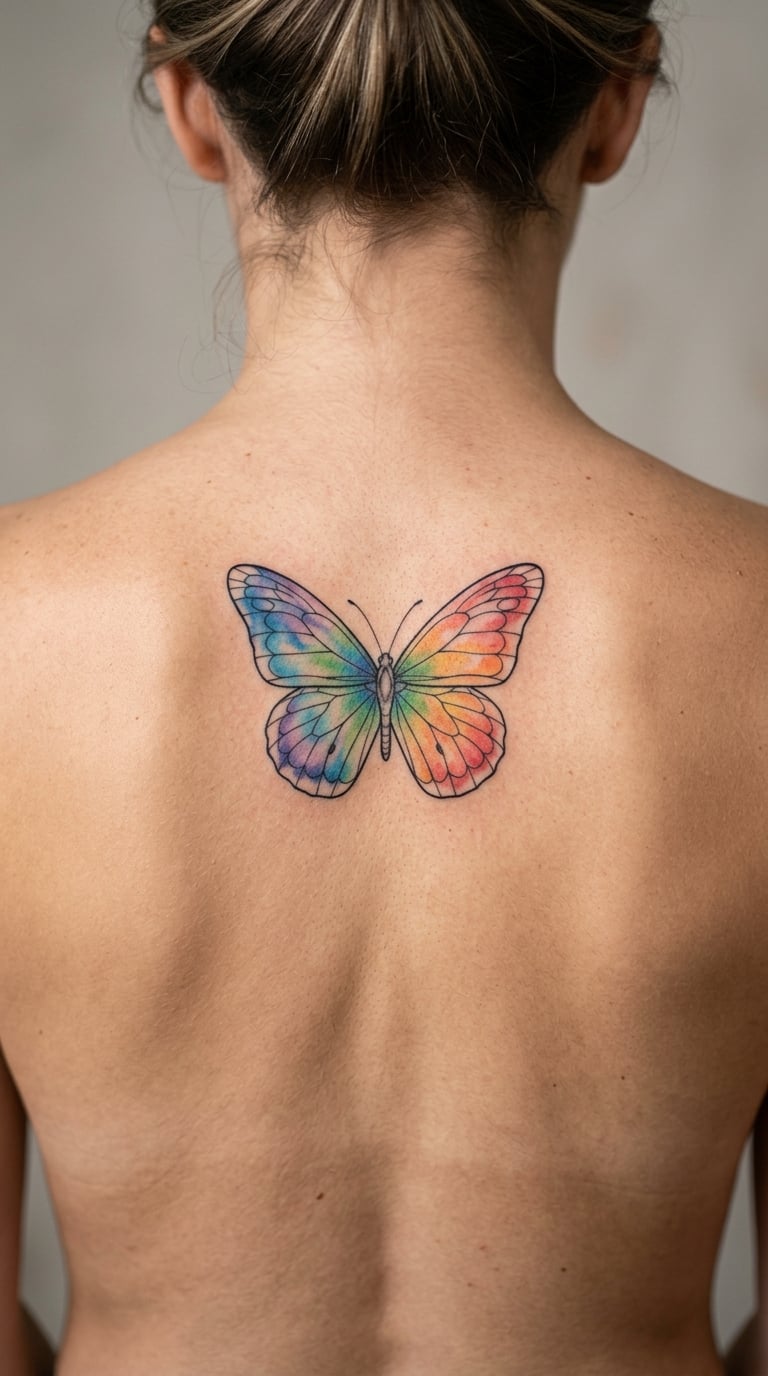 Rainbow Butterfly With Fine-Line Wings