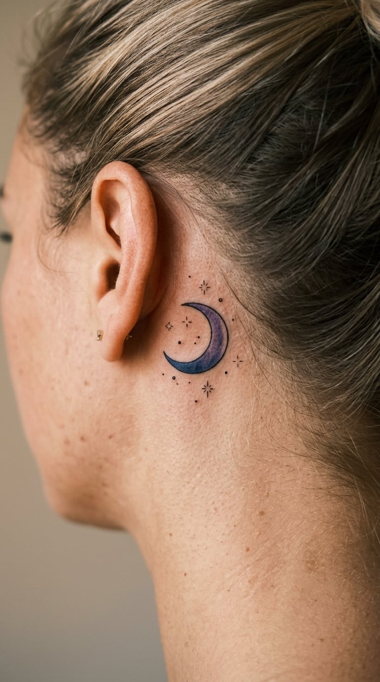 Crescent Moon With Lavender Stars