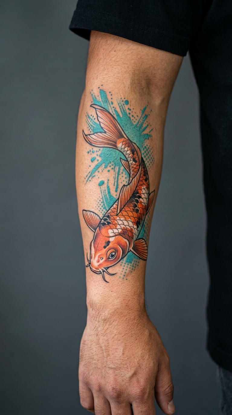 Colorful Koi in a Water Splash
