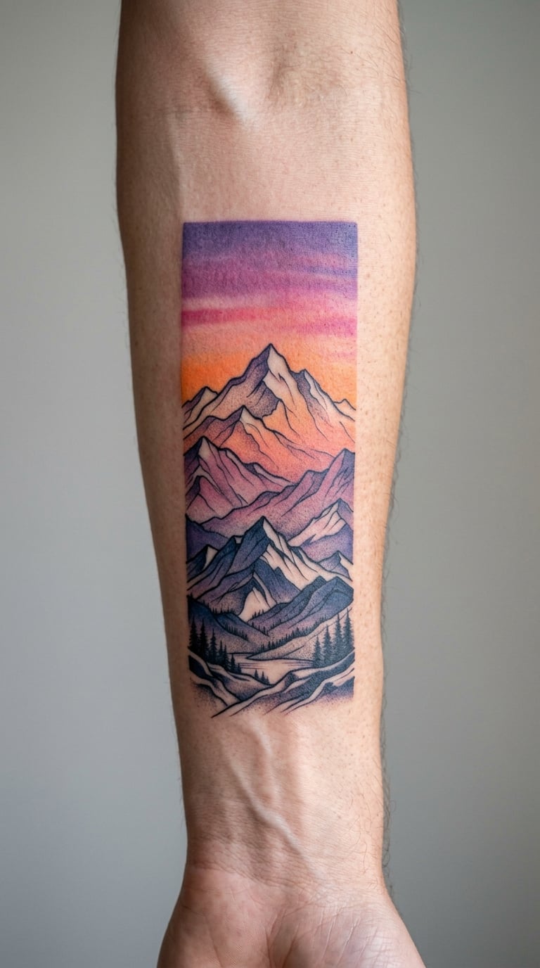 Colorful Sunset Mountain Range