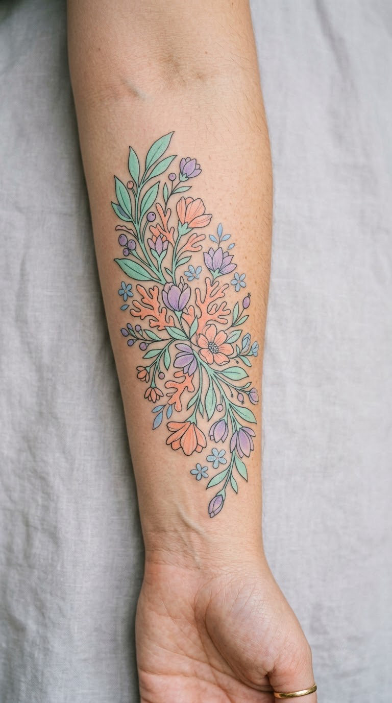 Pastel Coral Garden on the Forearm