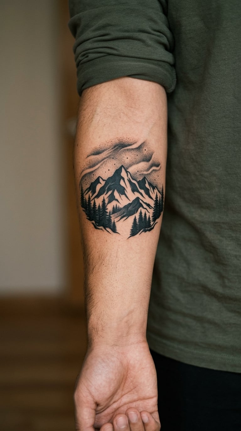 Mountain Range With Engraved-Sky Shading