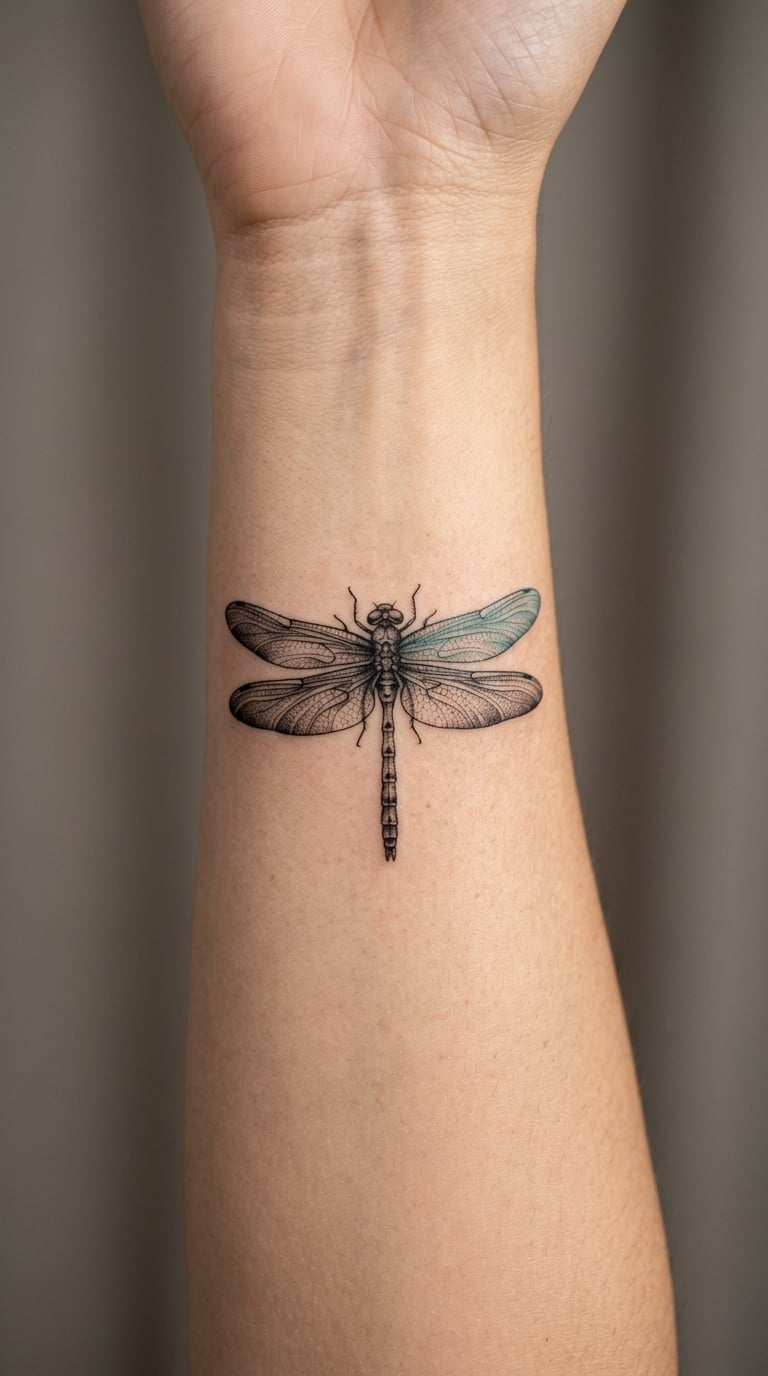 Realistic Dragonfly Over Delicate Lettering