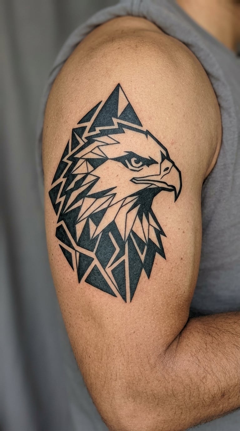 Geometric Blackwork Blocks and Negative-Space Eagle