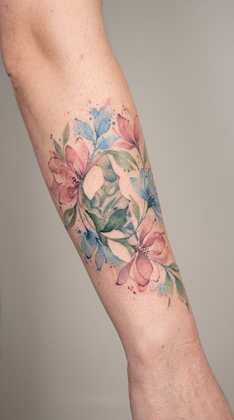 Watercolour Flower Cascade Over Script
