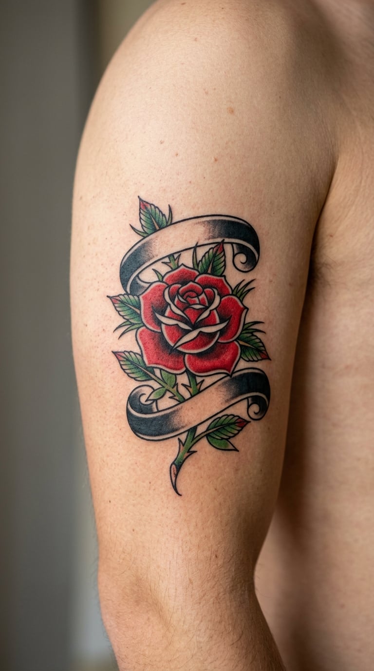 Traditional Rose With Black Banner