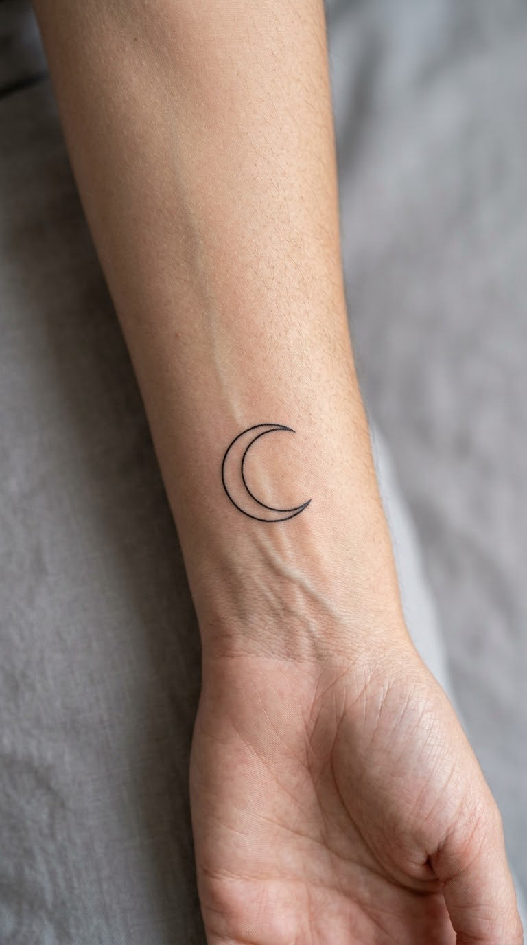 Fine-Line Crescent Moon on the Inner Wrist