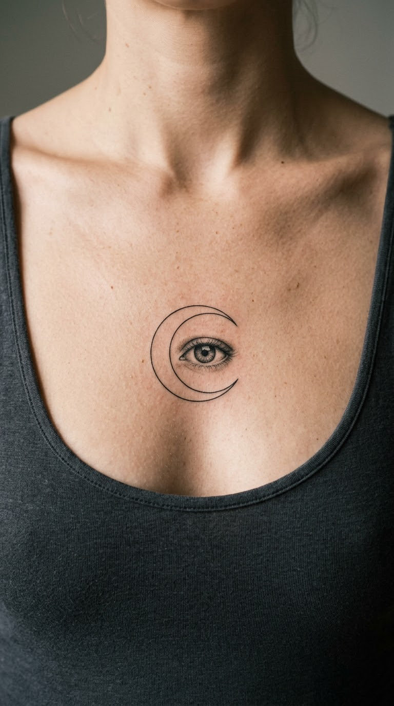 Crescent Moon with Eye Detail on the Sternum