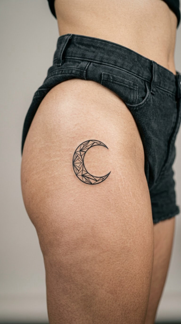 Geometric Crescent Moon on the Hip