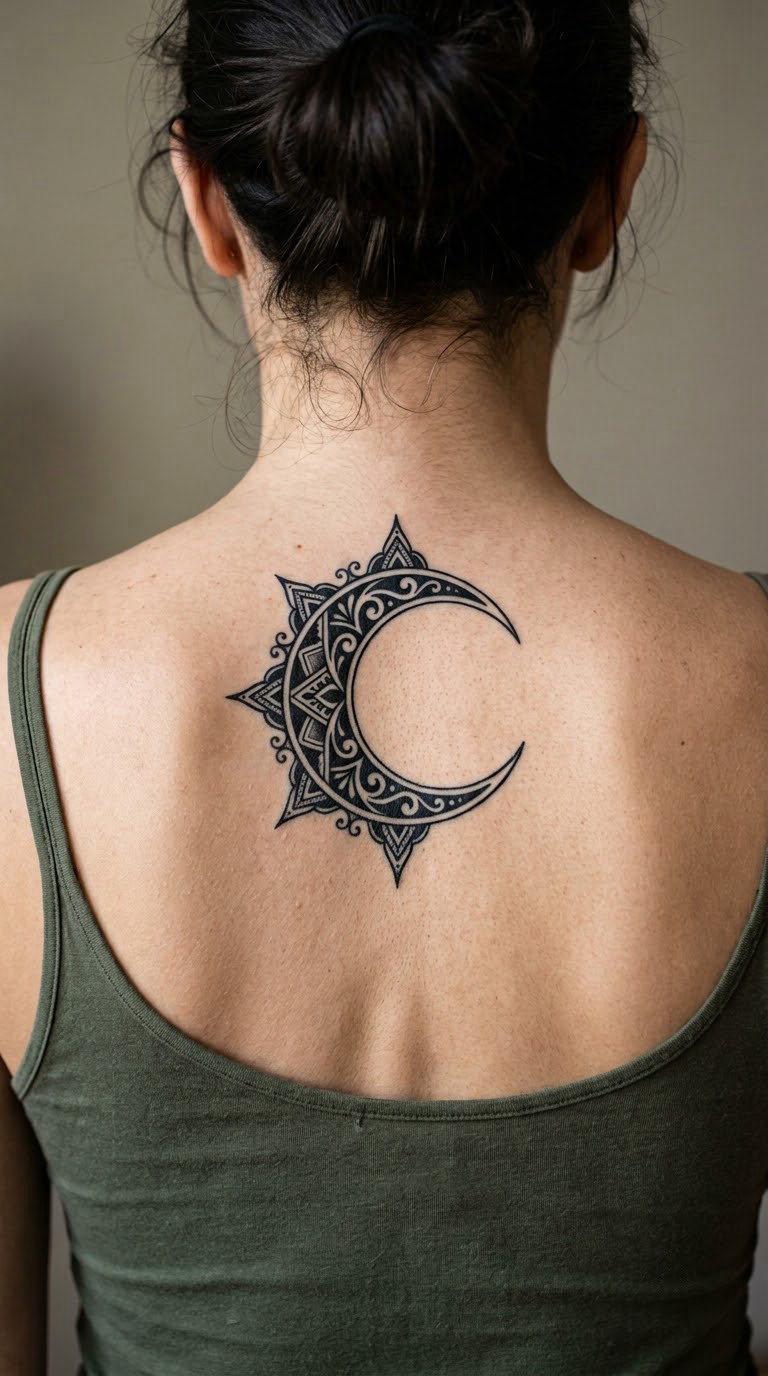 Gothic Crescent Moon on the Upper Back