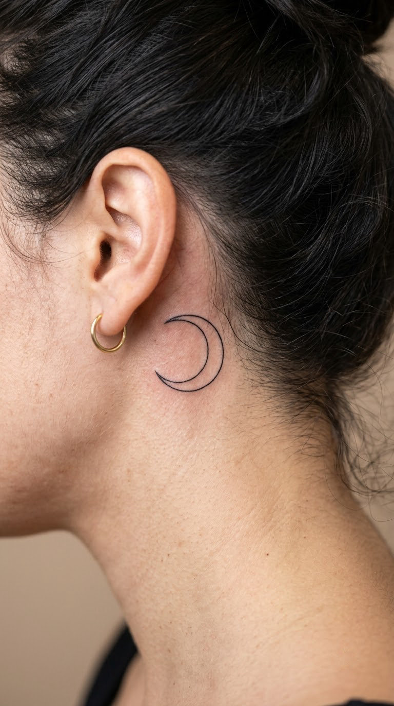 Minimal Crescent Moon Behind the Ear