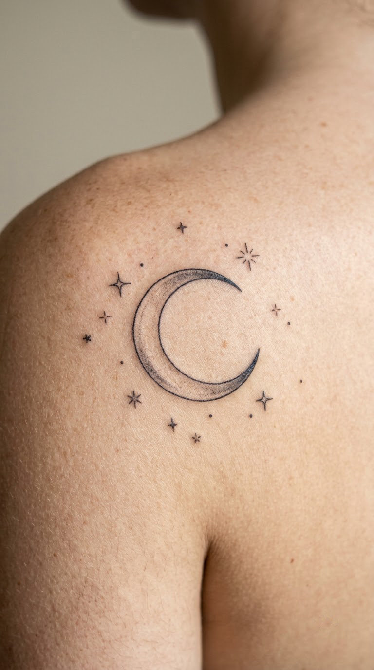 Crescent Moon and Stars on the Shoulder