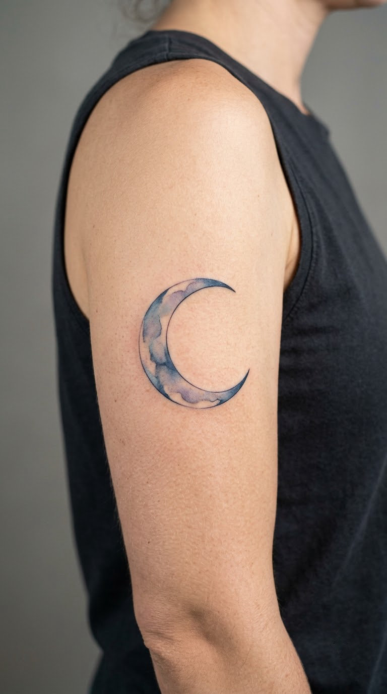 Watercolor Crescent Moon on the Upper Arm