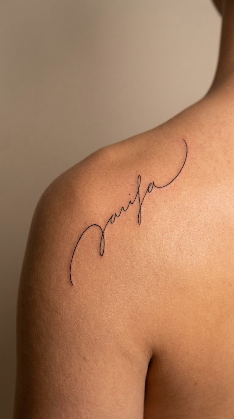Curved Name Over the Shoulder