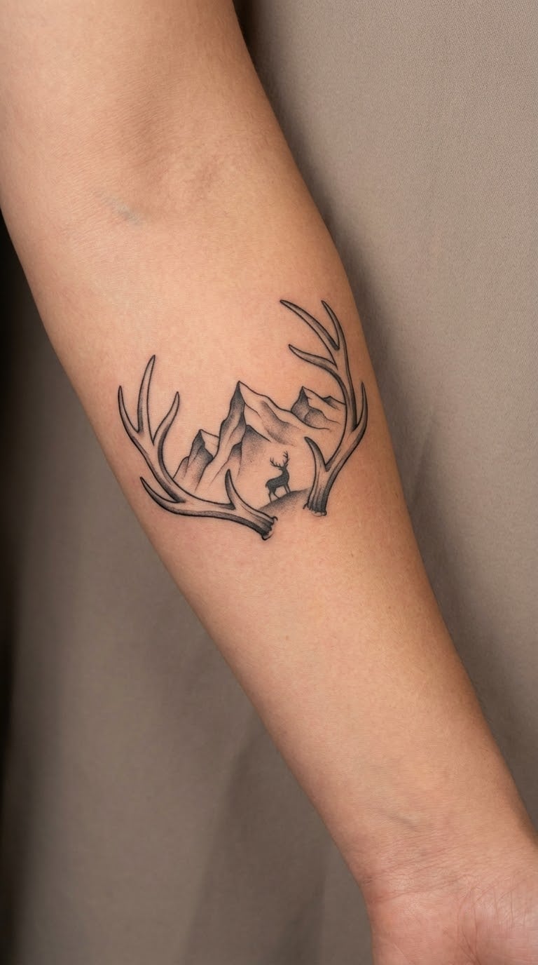 Antler-Frame Mountain Scene