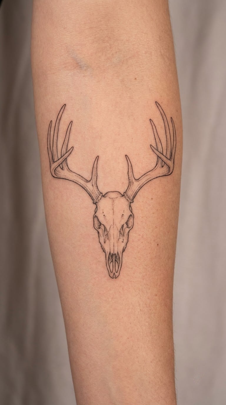 Antler Line-Art Skull