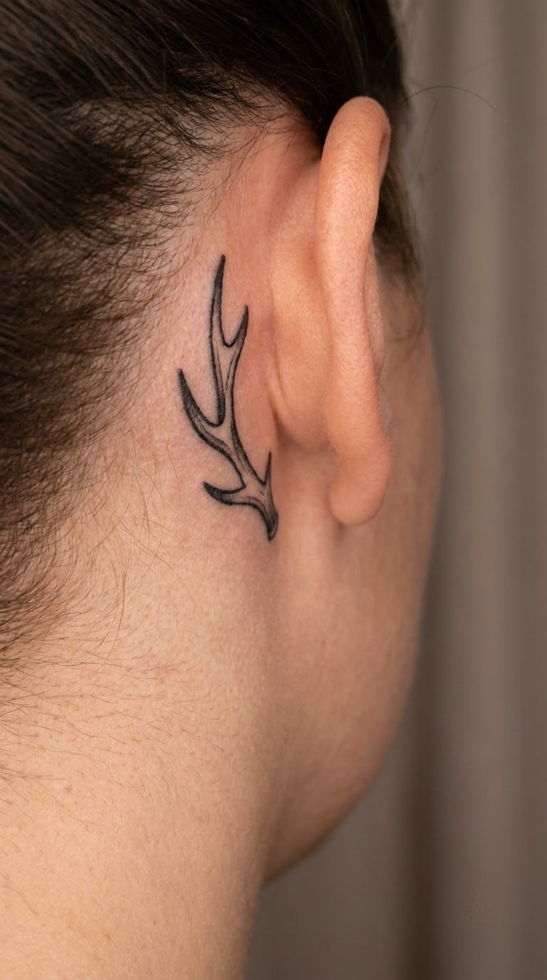 Antlered Deer Behind the Ear