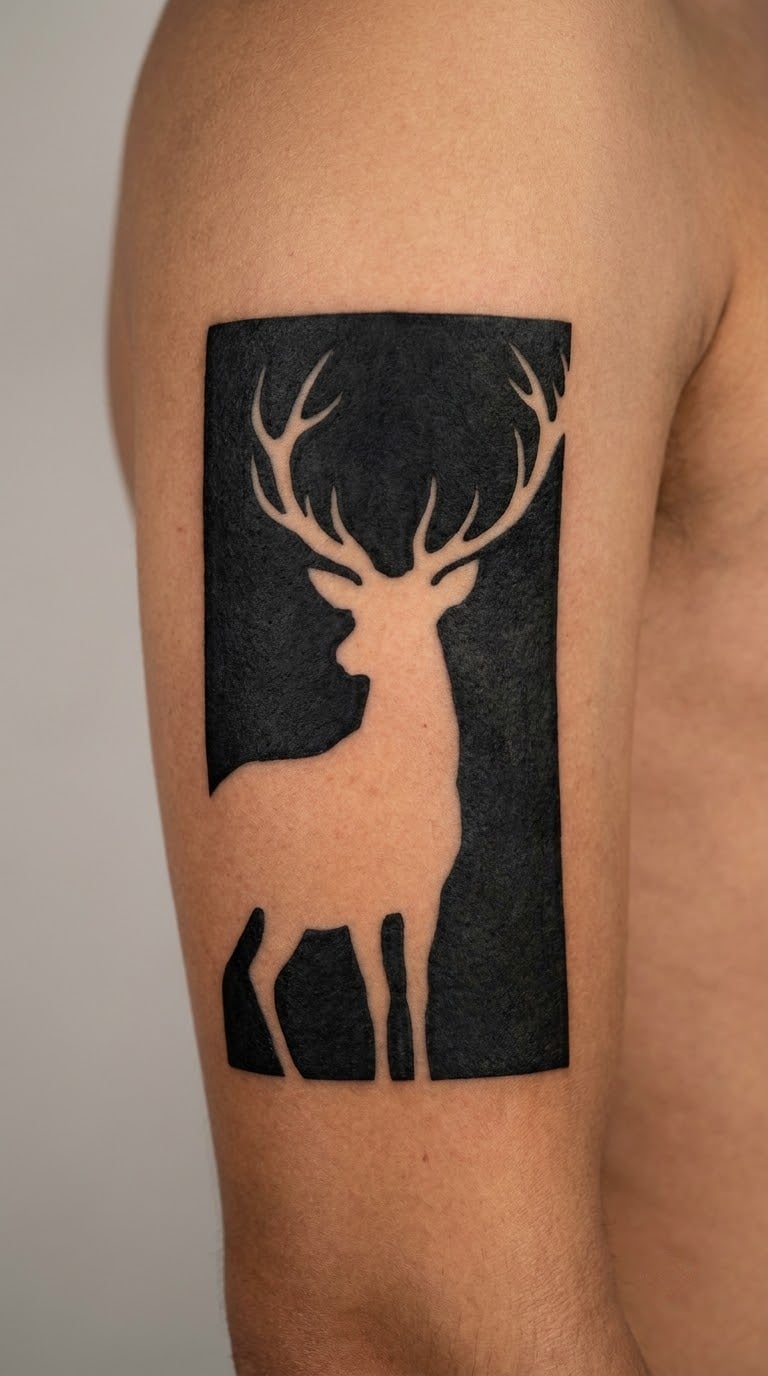 White Stag in Blackwork