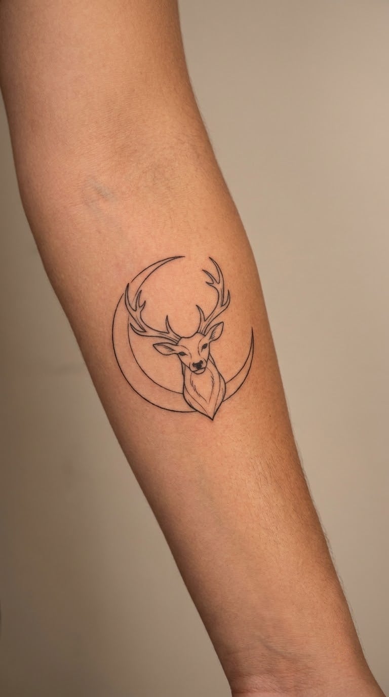 Antlered Deer in a Moon