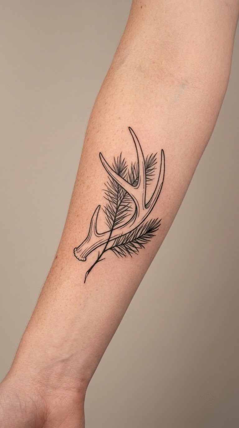 Botanical Antler with Pine Needles