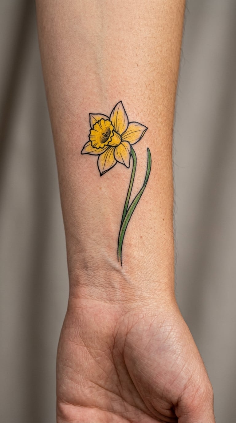 Single Daffodil, Inner Wrist, 3.5cm