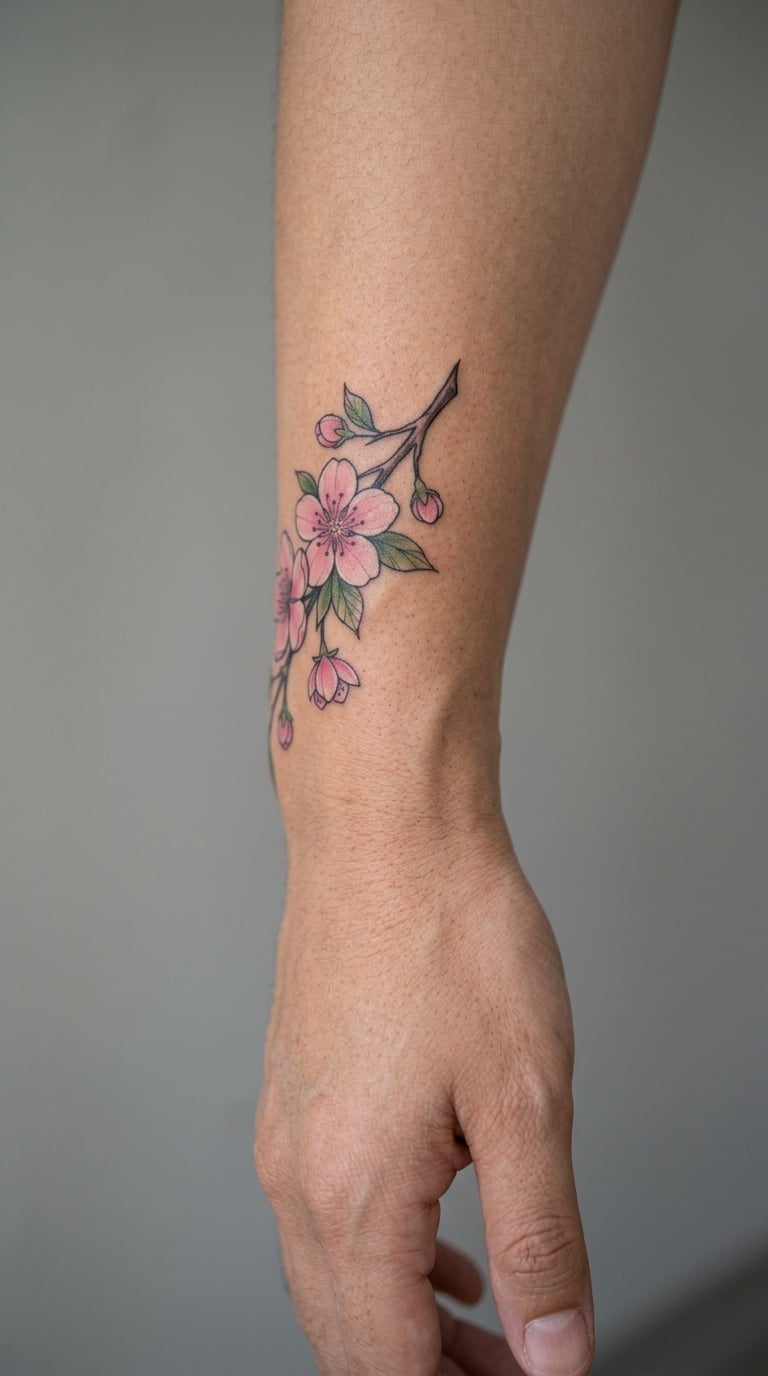 Cherry Blossom Branch, Outer Wrist, 5cm