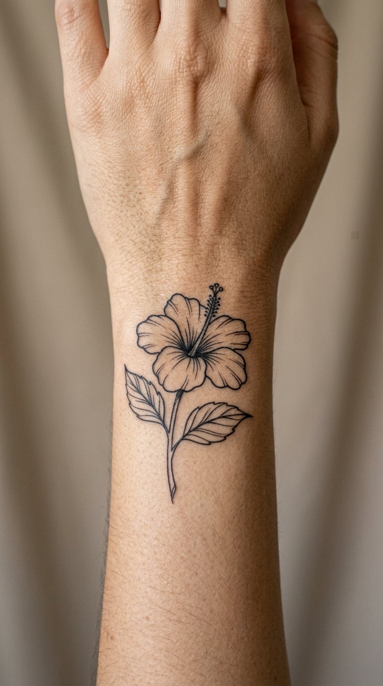 Hibiscus Outline on the Back of the Wrist, 5cm