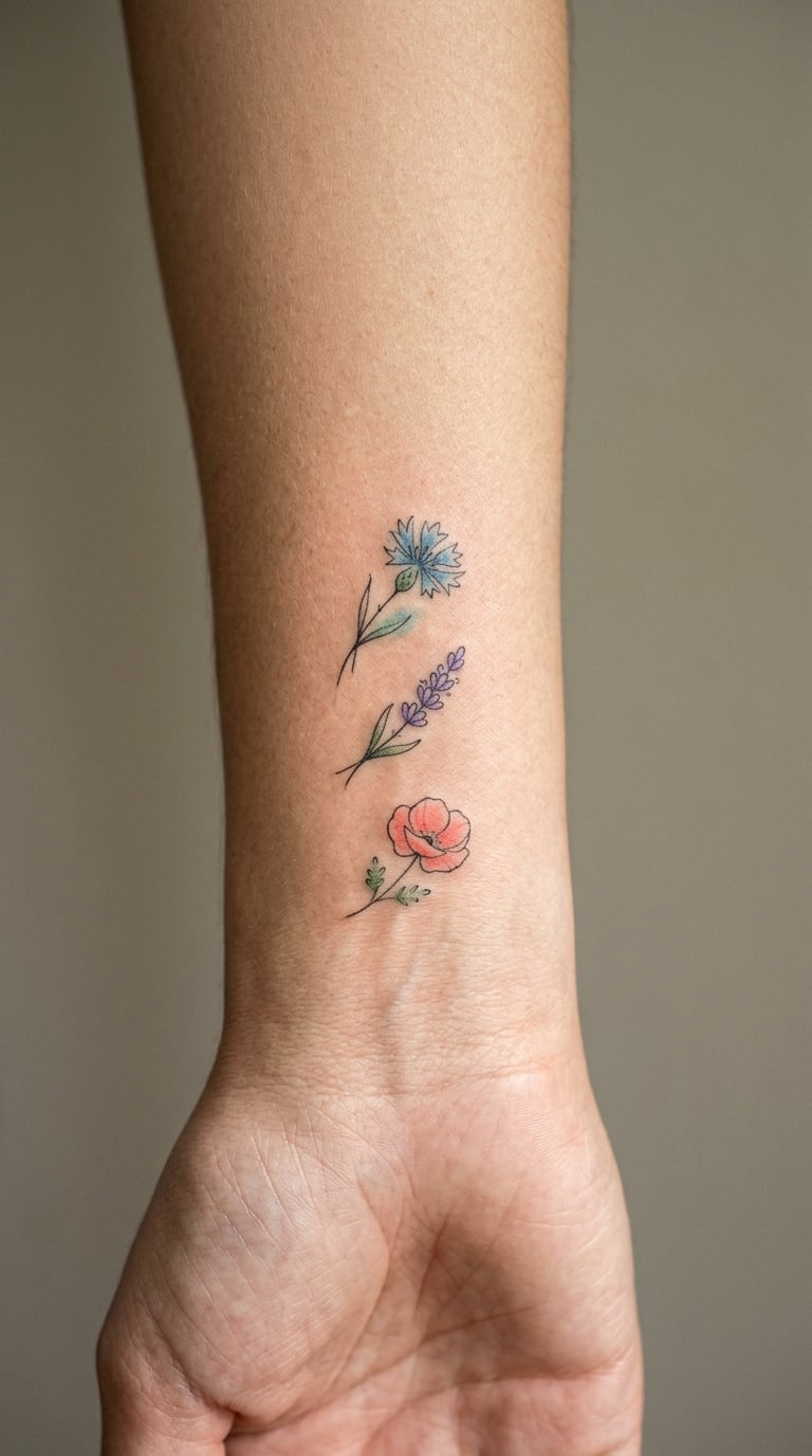 Wildflower Trio, Inner Wrist, 7cm