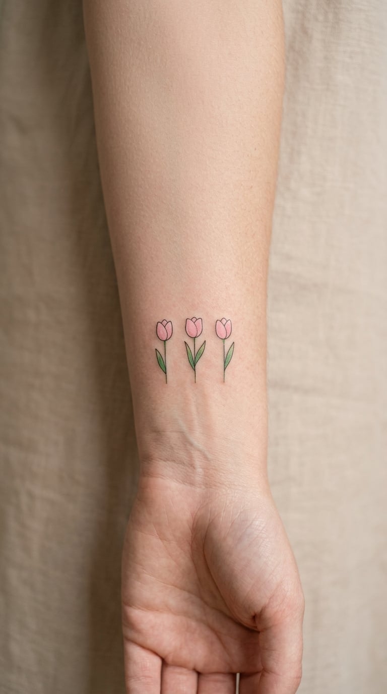 Three Pastel Tulips on the Inner Forearm, 6cm