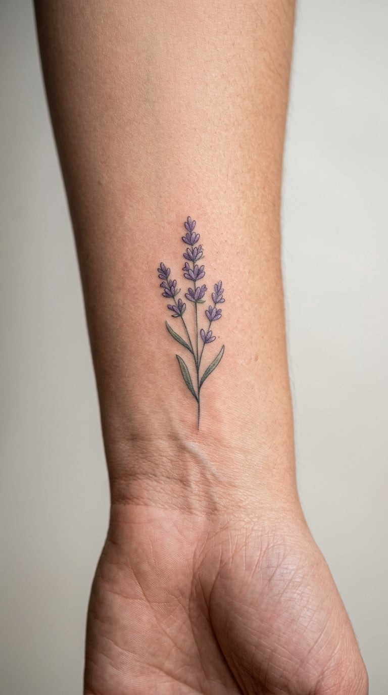 Lavender Sprig on the Outer Wrist, 3cm