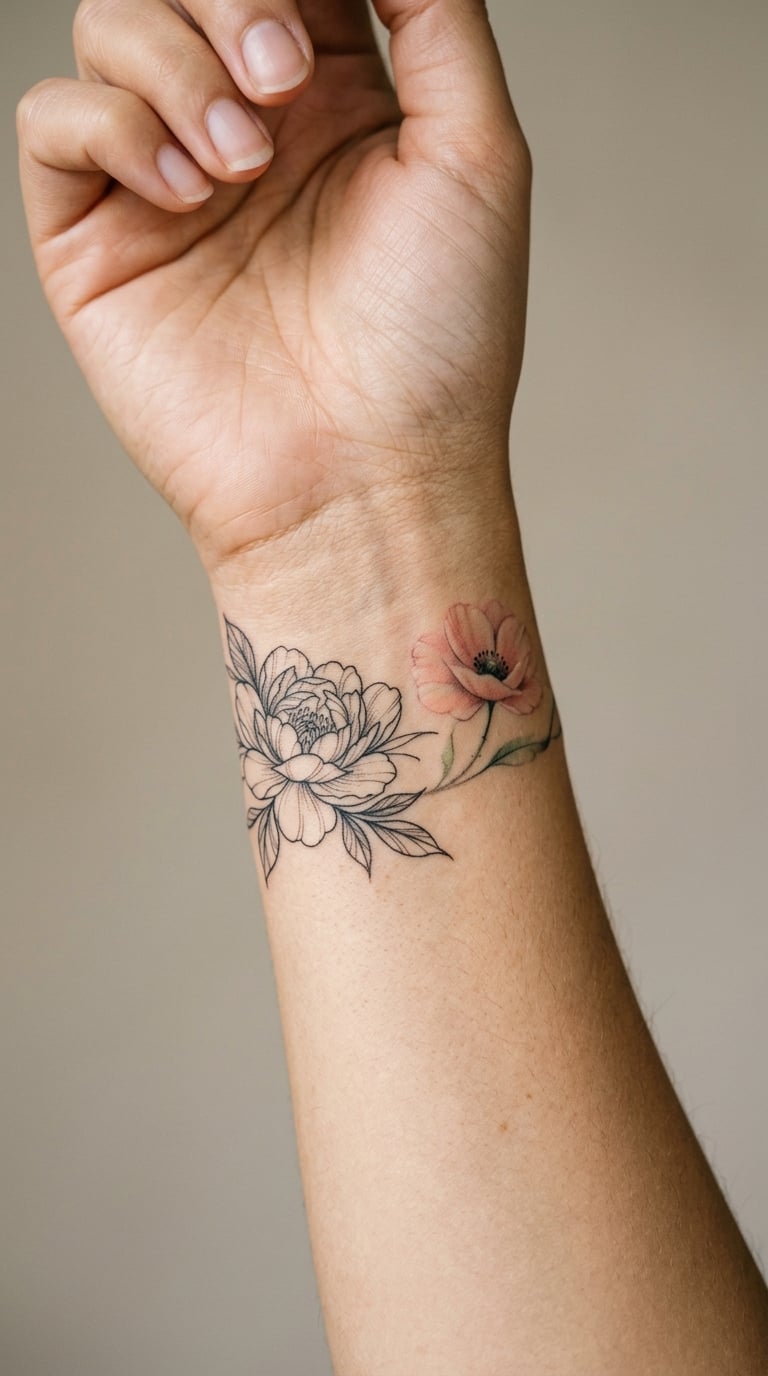 Peony to Poppy Gradient Wrap, 12cm, Black Line to Blush
