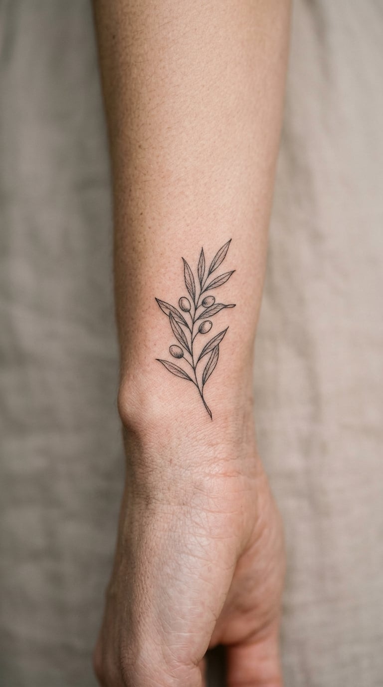 Olive Branch Sprig, Back of the Wrist, 5cm