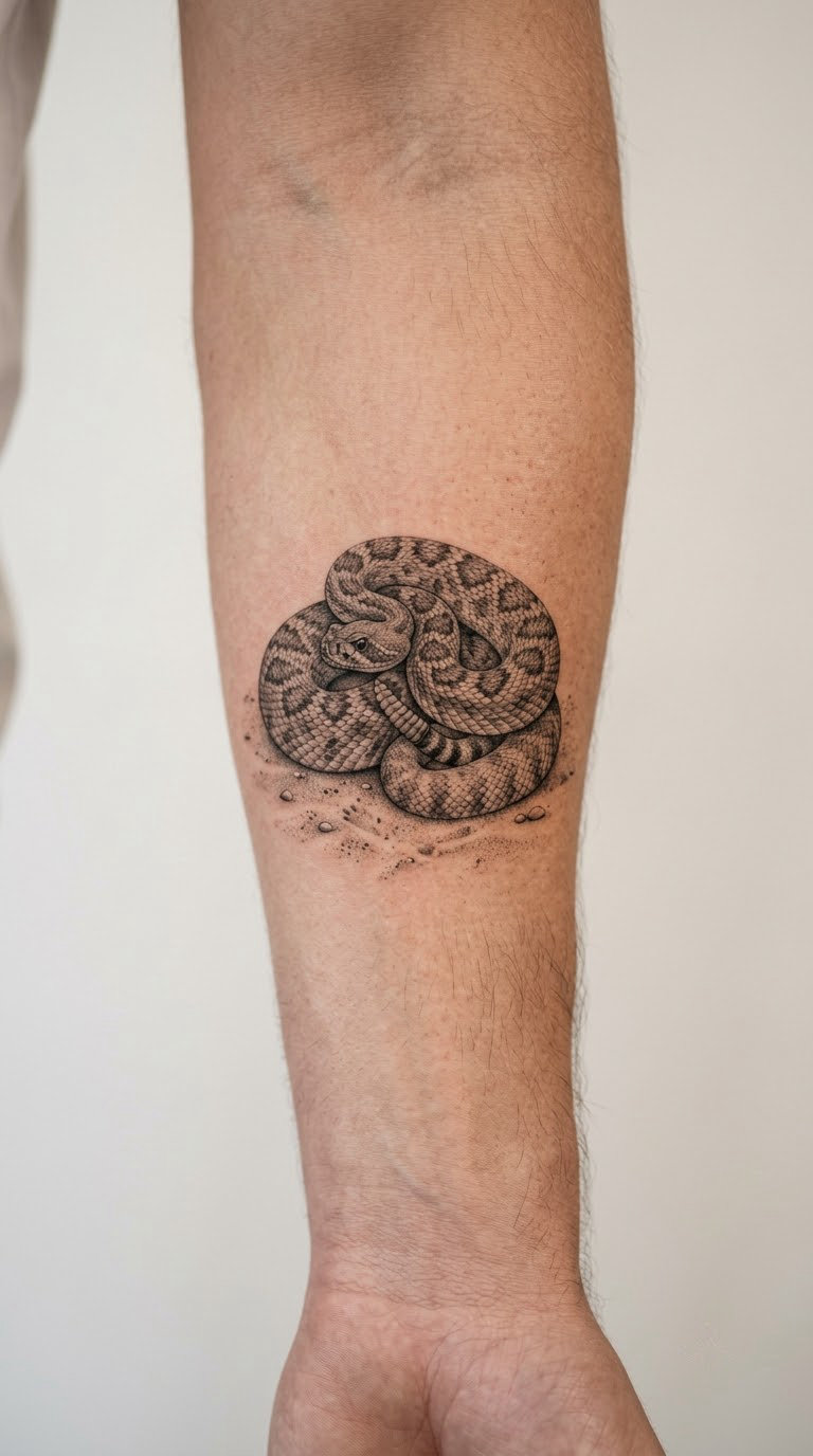 Micro-Realism Rattlesnake Coiled in Sand