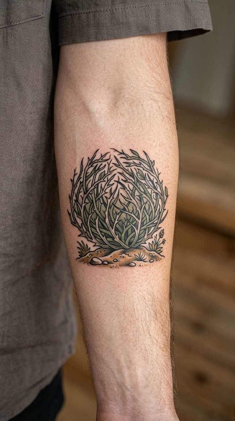 Traditional Tumbleweed on a Curved Forearm