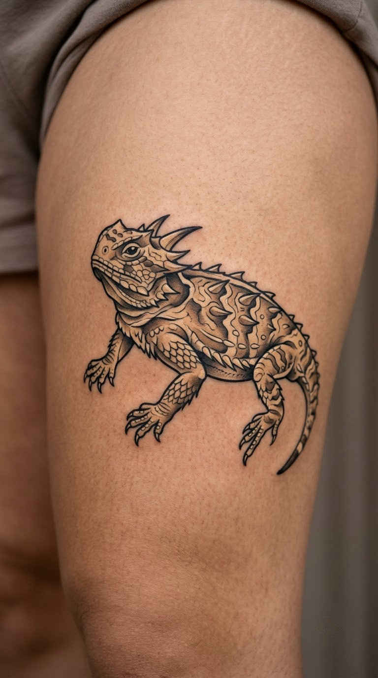 Neo-Traditional Horned Toad on Sand