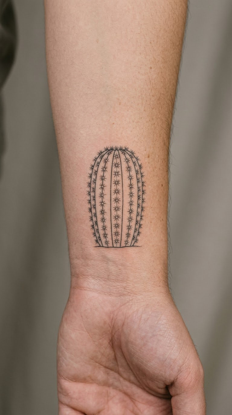 Minimal Barrel Cactus Line Drawing